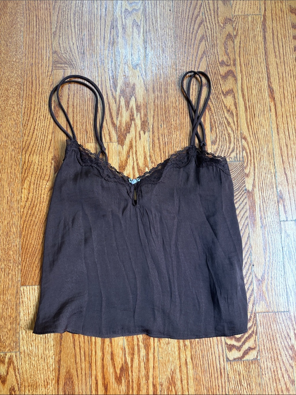 Aerie Brown Lace-Trim Cami Tank Top